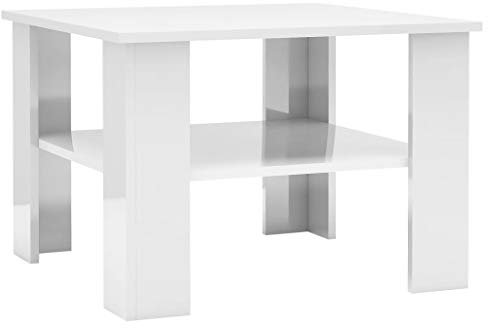 Myheimly Couchtisch Beistelltisch Wohnzimmertisch Kaffeetisch Sofatisch Tisch Telefontisch Hochglanz-Weiß 60x60x42 cm Holzwerkstoff