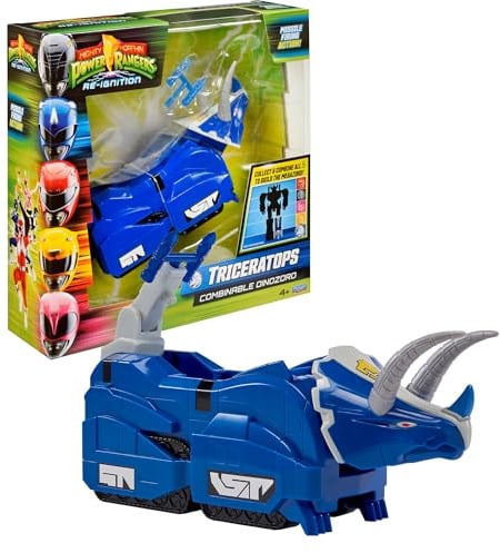 Power Rangers - Collection Megazord, Zords articulé combinable, Figurine, 20 cm, Modèle Triceratops Dinozord, pour Les Enfants dès 4 Ans, PWG051, Bleu