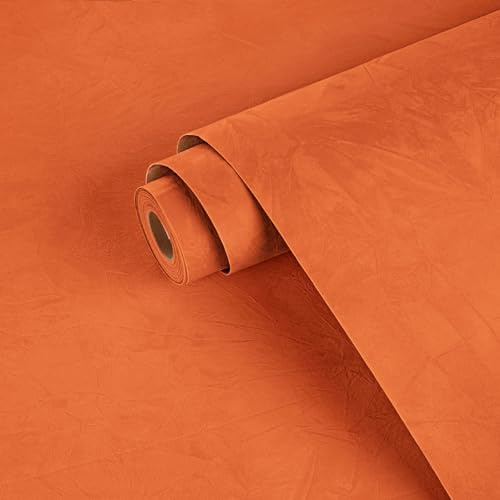 Yullpaper Self Adhesive Orange Velvet Wallpaper for Bedroom Furniture Vinyl Wrap for Drawer Jewel Case Orange Feature Wall Paper Gift Wrapping Paper Sticky Back Flocking Fabric Wallpaper 40cm x 200cm