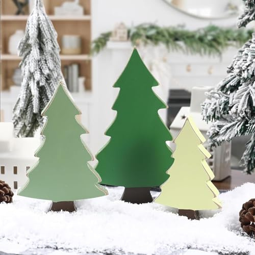 Christmas Decorations-3PCS Wooden Christmas Tree Sign-Rustic Xmas Tree Centerpiece for Tabletop Tiered Tray Shelf Mantel Fireplace Decor