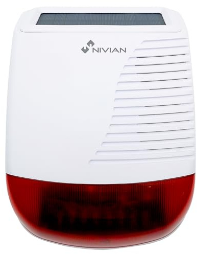 NIVIAN Sirena da Esterno Solare 120 dB con Flash LED – Senza Fili, Batteria Ricaricabile, Connessione Radio 433 MHz, IP65, Compatibile con Sistemi di Allarme Nivian