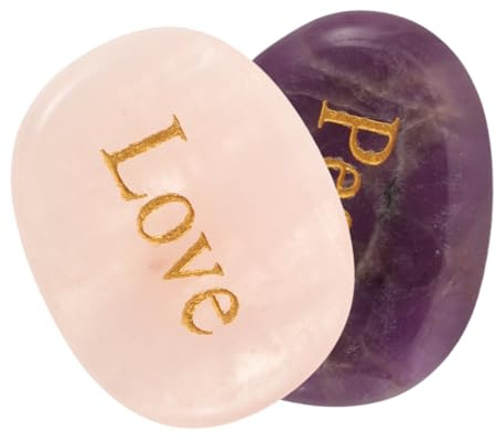 TOYANDONA Friedensgravierte Amethyst Achat Heilsteine aus Natürlichem Kristall Achat Individuelle Gravur „peace“ „love“ Chakra Wellness für Meditation und Entspannung