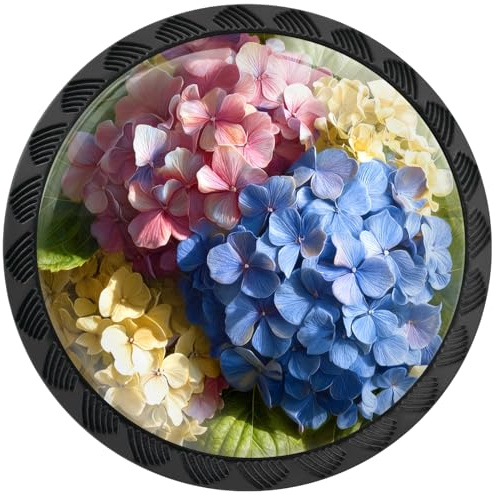 Artinhand Lot de 4 boutons d'armoire en forme de fleur d'hortensia pour cuisine