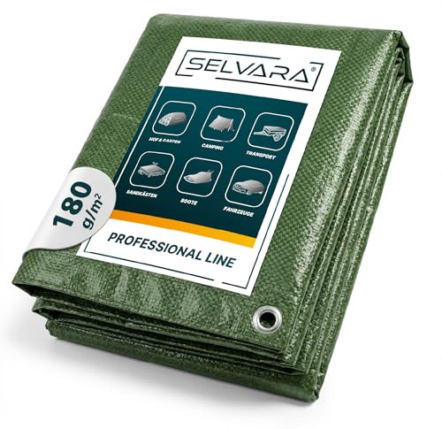 Selvara Gewebeplane 180g/m² Professional Line, 2m x 3m, Plane 9m², Grün | Abdeckplane mit Ösen, Reißfest, Wasserdicht, Holzplane, Autoplane, Poolplane, Bodenplane, Bootsplane, und für Gartenmöbel