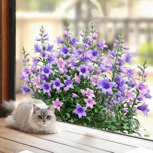 Window Stickers Static Cling Window Film, Stain Glass Spring Window Film Removable Glass Door Decals for Glass Patio Café Shop Mall Home, Bird Anti-Collision, Festival Decoration, Purple Bellflower