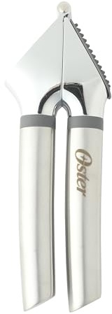 Oster Chadswyck 7.7” Garlic Press, Stainless Steel Garlic Mincer & Crusher, Easy Squeeze, Dishwasher Safe