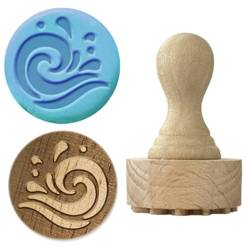 OLYCRAFT Sellos de madera de ondas con mango de 43 x 27 mm, sello de arcilla de madera, sellos de cerámica de madera de haya, sello de cerámica, mango de madera, herramientas de cerámica para