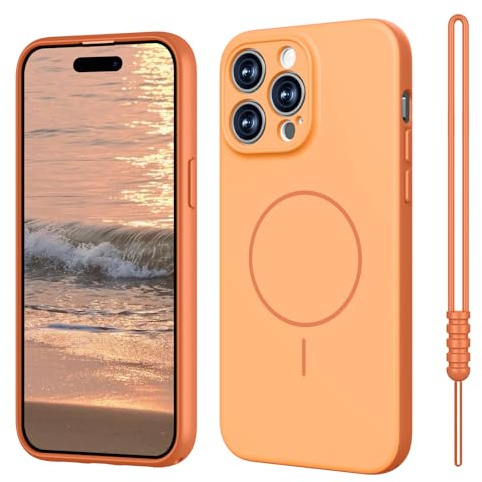 Cover Magnetica per iPhone 15 Pro Max Compatibile con MagSafe, Custodia Silicone per iPhone 15 Pro Max Case Traslucida Opaca Ultra-Sottile Resistente ai Graffi, Arancione