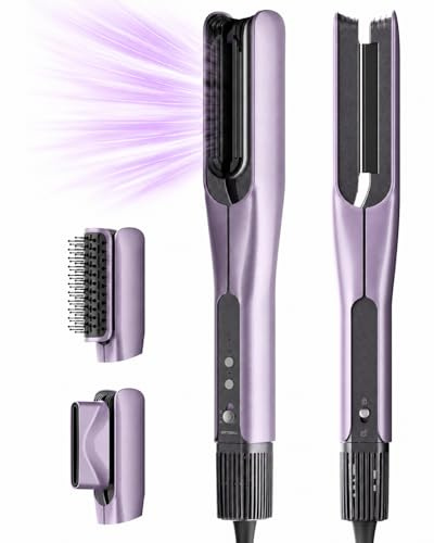 HITTIONA Plancha de pelo Air 3 en 1, plancha de pelo húmedo a seco con boquilla para secador y cepillo de volumen, secado rápido, alisado y peinado de volumen, 4 modos de temperatura, modo de refuerzo