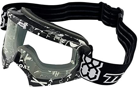 TWO-X Cross-Brille - Motocross-Brille mit klarem Glas - Kratzfeste Motorrad-Brille - Enduro & Downhill Schutz-Brille - Modell Race - Schwarz-Weiß