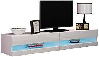 Mirjan24 TV Lowboard Vigo New 180 cm, TV Tische, TV Schrank, Fernsehschrank, Hängeschrank, Hochglanz (ohne Beleuchtung, Weiß/Weiß Hochglanz)