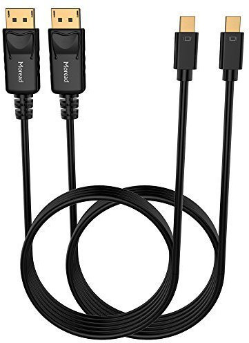 Moread Mini DisplayPort to DisplayPort Cable, 6 Feet, 2 Pack, Gold-Plated Thunderbolt to DisplayPort (Mini DP to DP) Cable 4K Resolution Ready - Black