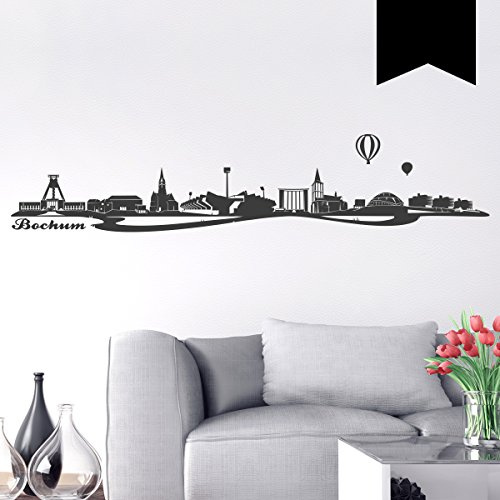 WANDKINGS Wandtattoo - Skyline Bochum - 185 x 37 cm - Schwarz - Wähle aus 6 Größen & 35 Farben