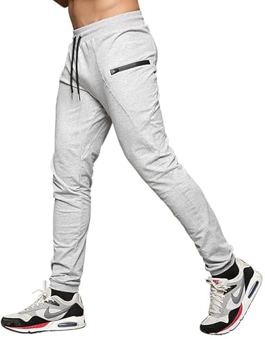MAIKANONG Mens Slim Joggers Tapered Sweatpants Gym Workout Pants for Running Athletic Casual, Grey, Large