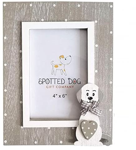 SPOTTED DOG GIFT COMPANY Bilderrahmen mit Hundemotiv, 10x15 Haustier Fotorahmen aus Holz, Tierfotorahmen, Hund Haus Dekoration, Geschenke für Hundeliebhaber Tierliebhaber Hundemama, Grau