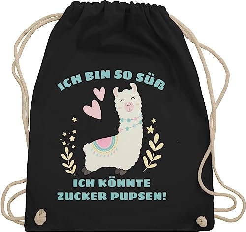Turnbeutel Rucksack - Statement Sprüche Kinder - Lama Ich bin so süß ich könnte Zucker Pupsen - Unisize - Schwarz - sportbeutel+spruch spruch pups beutel beutel+rucksack+mit+sprüchen sprueche