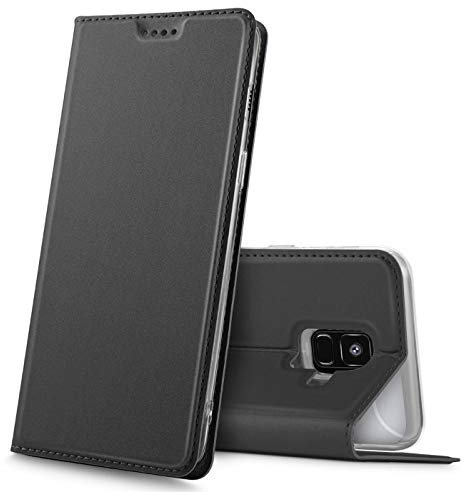 Verco Handyhülle für Galaxy A6, Premium Handy Flip Cover für Samsung Galaxy A6 (2018) Hülle [integr. Magnet] Book Case PU Leder Tasche, Schwarz