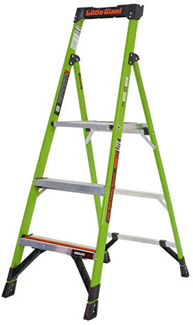 Little Giant Ladders 1303-953 Mighty Lite, 3 Tread, Fibreglass GRP, HiViz Green, Platform Step Ladder, EN131 Professional