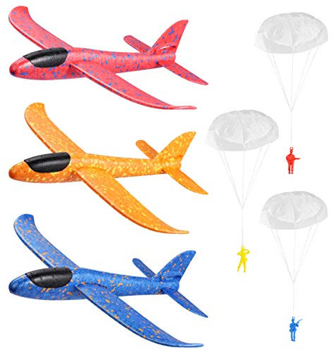 Toyvian 3Pcs Glider Planes, 14. 5 Throwing Foam Plane with 3 Paratroopers Foam Lightweight Airplane Flying Model Toys for Children Kids