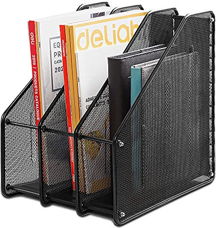 deli Zeitschriftensammler, 3 Fächer, Metallgeflecht Schreibtisch Organizer, Schwarz