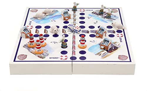 Würfelspiel Brettspiel Küstendesign maritim Leuchtturm Strandkorb Seehund Möwe 25 * 25 * 3cm