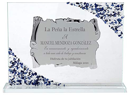 Curia Grabador Placa de Homenaje Cristal Personalizada, 26x21cm Jubilación, Cumpleaños, Bodas de Oro, Agradecimiento y Cualquier Evento - Incluye Elegante Caja de Presentación