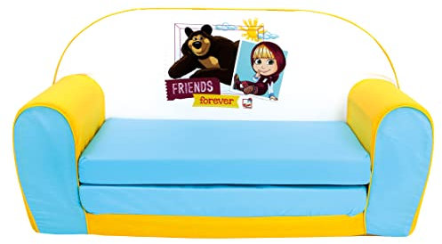 Mascha und der Bär Kindersofa, ausklappbares Schlafsofa für das Kinderzimmer (Kindercouch ausziehbar, ab einem Alter von 18 Monaten geeignet, Transport-Maße: 78 x 42 x 36 cm), Mehrfarbig