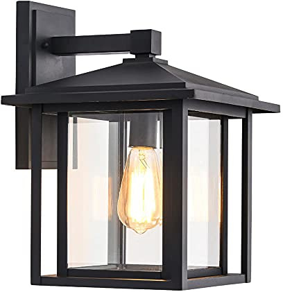 wonderlamp - Außenwandleuchte Avenida, 1xE27, max. 60W, IP 23, Vintage Wandleuchte Laternenform mit Glas, Schwarz