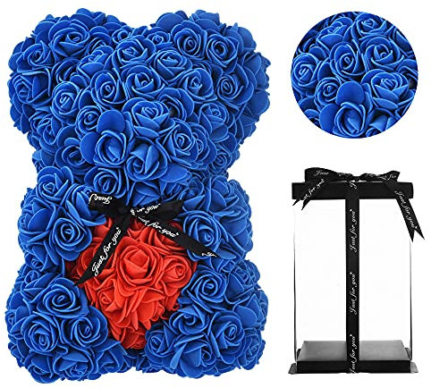 Regalo per mamma, regalo di compleanno per donna, regalo di San Valentino, orsacchiotto rosa in confezione regalo, regalo completamente assemblato, matrimonio, anniversario di matrimonio (blu re).