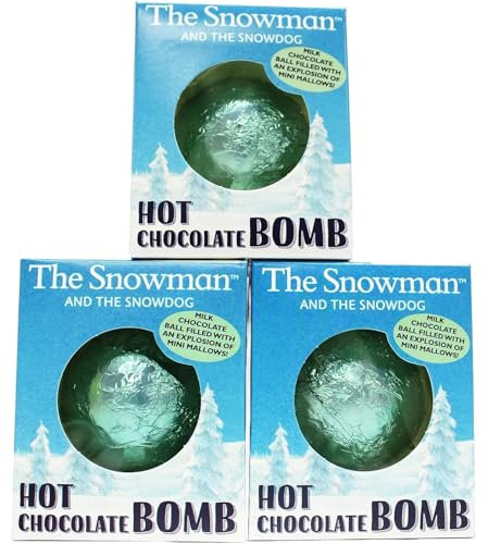 3 Pack Snowman Drinking Hot Chocolate Gift Set - Delicious Milk Hot Chocolate Bombs with Marshmallows - Xmas Eve Box Stocking Fillers