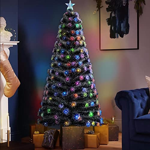 Bakaji Albero di Natale Luminoso Altezza 150 cm con 185 Luci Multicolor Decorazioni Natalizie da Esterno e Interno Effetto Neve Innevato Addobbi Natalizi Design Moderno Elegante Base a Croce