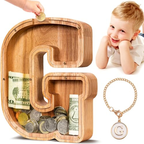summidate Spardose Kinder Holz, Personalisierte Buchstabe Sparschwein G | Spardose Holzbuchstaben für Mädchen Jungen Initiale, Sparschwein Geschenk zum Geburtstag, Weihnachten und Kinderzimmer Deko