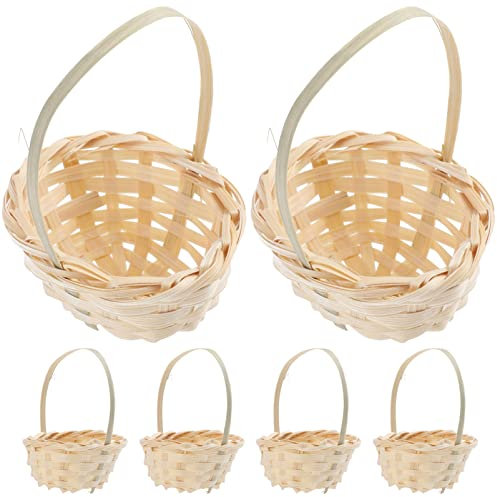 HEMOTON Lot de 20 petits paniers en osier avec poignée bois rustique fait à la main pour fleurs, bonbons, chocolat, biscuits mariage, fête Pâques 10,2 x 7,6 cm, Bois,chocolat, 11x8cm, (0108VKH16Z)