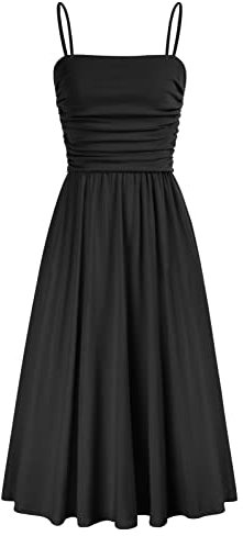 GRACE KARIN Abito Lungo Donna a Vita Alta a Linea ad A Vestito Casual Senza Maniche con Scollo a Quadrato Nero M