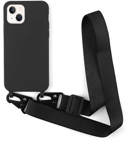 Leather Armor Coque Compatible avec iPhone 13(6.1) Silicone avec Cordon Case,Couleurs de Bonbons Cover Silicone Antichoc,Coque Protection Caméra Antichoc avec Cordon Réglable Téléphone Case.-Noir