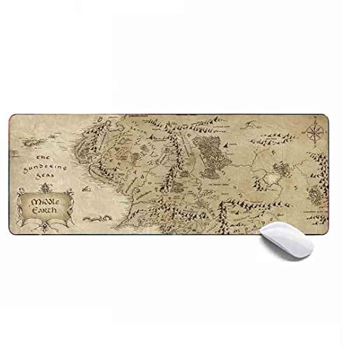 MSHAJ Gaming-Mauspad, XL, verlängertes großes Mauspad, Schreibtischunterlage, 80 x 30 x 0,3 cm, genähte Kanten, rutschfestes Mauspad für Computer, Büro, Tastatur und Laptop, Mittelerdkarte