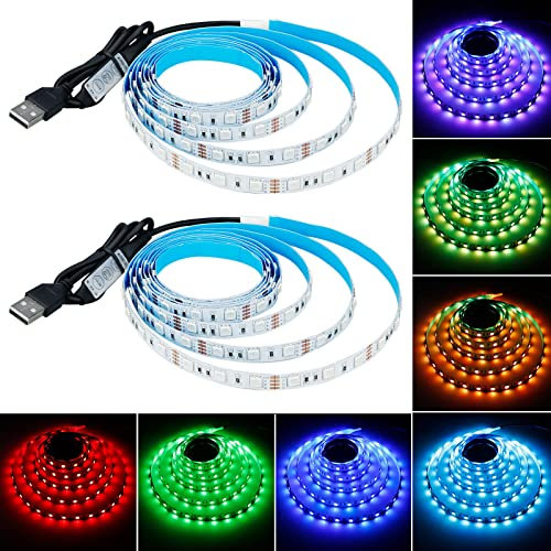 GOMING 5V USB RGB LED Streifen USB-betrieben 4M(2 Stück x 2M) 240LED Flexibel LED Strip SMD5050 mit Controller Dimmbar 19 Dynamische Modi 20 Statische Farben Nicht Wasserdicht IP20 LED Band Lichter