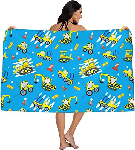EMENZA Strandtuch Groß 150 x 200 cm Bagger Blau, Microfaser Handtücher Badetuch Strandlaken Handtuch, Schnell Trocknen Strandhandtuch Badetücher Herren Frauen Strandtücher Badehandtuch