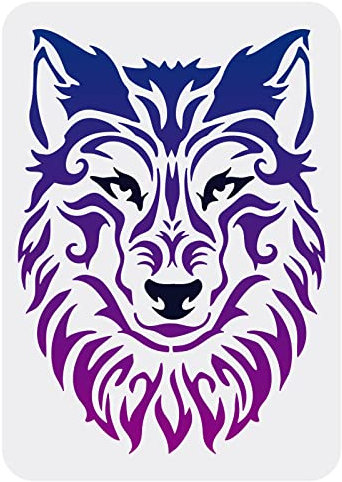FINGERINSPIRE Wolf Schablone 21x29.7 cm Große Malschablone Wolfskopf Vorlage Wiederverwendbare Malschablone Aus Kunststoff PET Zeichenvorlage Zum Malen Basteln Wand Boden Fliesen Holz Dekor
