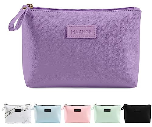 Kleine Kosmetiktasche MAANGE Kleine Make up Tasche Tragbare Reise Schminktasche wasserdichte PU Leder mit Griff Niedliche Vielseitige Reißverschlusstasche für Frauen (violett)