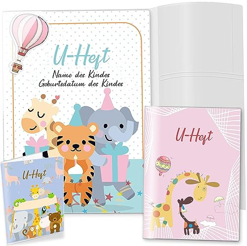 U-Heft Hülle transparent 3-teilig,Uhefthüllen und impfpass personalisiert mit 3 niedlichen Mustern für Reisepass,Kinderuntersuchungsheft aus Kunststoff,Untersuchungsheft Hülle zur Geburt(3 Stk)