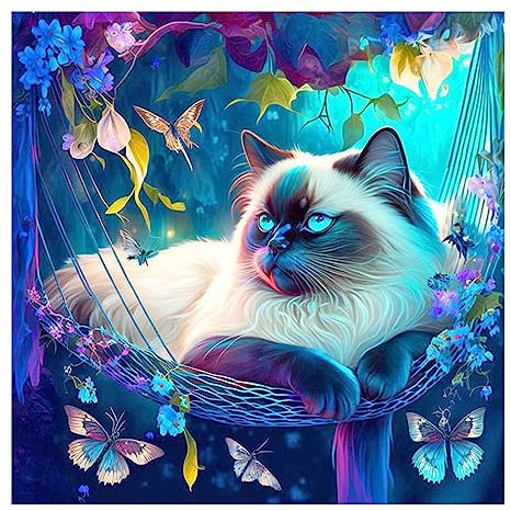 Stalente Diamond Painting Erwachsene Set Katze, Round Full Drill Diamond Art Kits, 5D DIY Paint with Diamonds Crafts for Home Wall Decoration Gifts 30x30cm/12×12Inch
