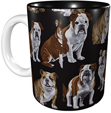 Englische Bulldoggen-Kaffeetassen, 325 ml, Keramikbecher für Büro und Zuhause, Wasser-Teebecher, Tasse innen schwarz