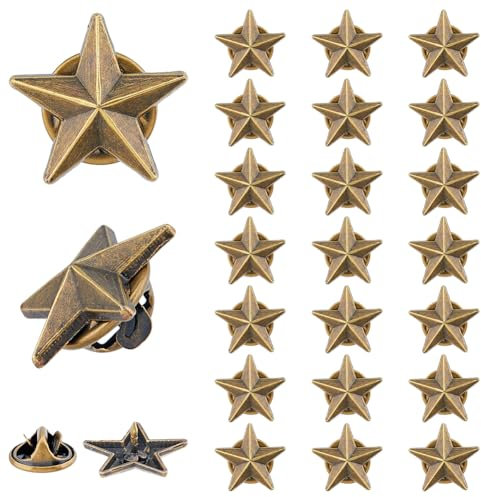 SUPERFINDINGS 24 Stück Legierungs Stern Abzeichen Anstecknadel Legierung Antik Bronze Anstecknadel Broschen Militär Auszeichnungsnadeln Juli Gedenktag Sterne Broschen 5 Punkt Stern Abzeichen