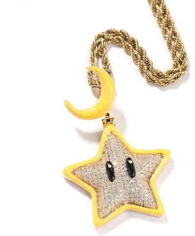 ICEDIAMOND 14K Iced Out Luminous Smile Stern Anhänger Chian Halskette, vergoldet vollständig Bling Zirkonia Urban Charm Schmuck für Unisex