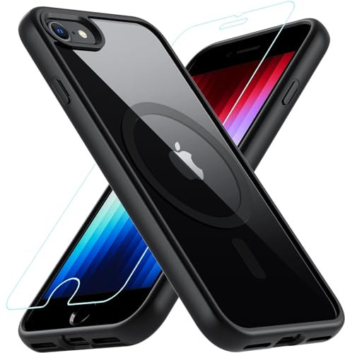 Magnetic Case for iPhone SE 2020/SE 2022,iPhone 8/7, Shockproof [with Screen Protector]Compatible with Magsafe Military Grade Drop Phone Case Cover for iPhone SE/8/7/SE 2nd/SE 3rd Generation(Black)
