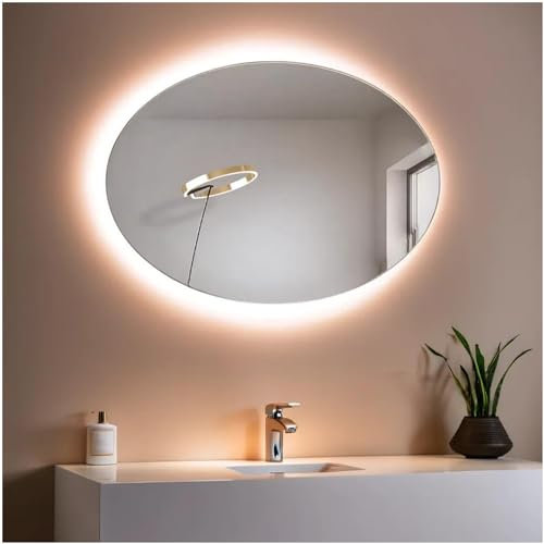 STYLE GLASS Specchio con Striscia LED posteriore 4000K, Specchio bagno Ovale MOSES 80x60cm per postazione trucco, Specchio da parete, Specchio con led