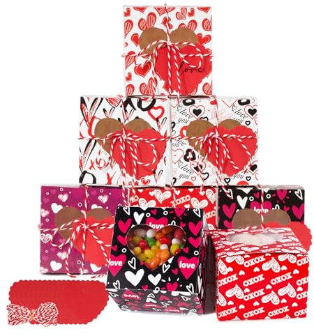 12 Stück Geschenkboxen Kleine Schachteln Süßigkeiten Schachteln Geschenkschachtel mit Sichtfenster für Valentinstag Hochzeit Geburtstag Party