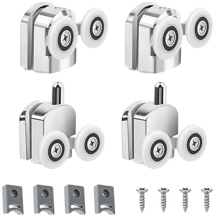 Rouleaux de porte de douche, Roulettes de Douche à Double Porte Coulissante, Rouleaux de Remplacement Universels de 23 mm de Diamètre, Convient au Verre de 4 à 6 mm, 4 Pièces (2 en haut + 2 en bas)