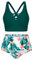 Hanna Nikole Women's Large Sizes Tummy Control Bikini Sets Ruched Bikini Bottom Dark Green & Flower 14